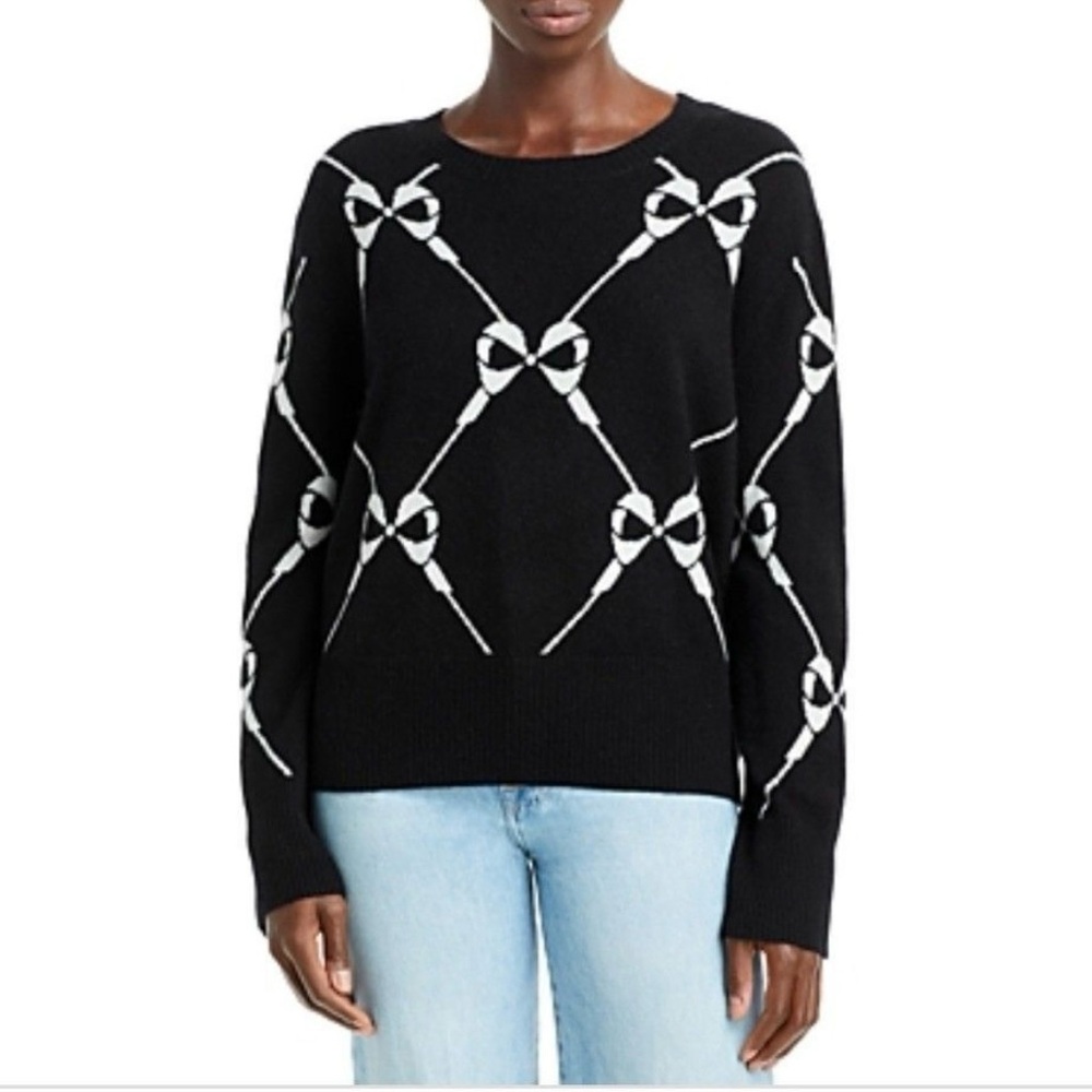 Aqua 100% Cashmere Sweater with bows pattern. New with Tag